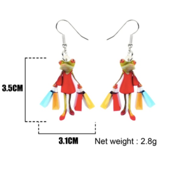 New, shopping lady frog dangle Earrings - Picture 2 of 5